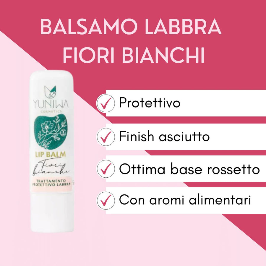 Balsamo labbra protettivo - Fiori Bianchi - Yuniwa Cosmetics